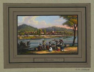 Ansicht von Bad Schandau, Radierung, um 1840 : Schandau, [ca. 1840]. - 1 Kunstblatt : kol. Radierung; 10,2 x 6,6 cm