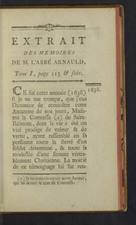 Extrait des Memoires de M. l'Abbé Arnauld