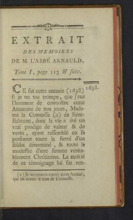 Extrait des Memoires de M. l'Abbé Arnauld