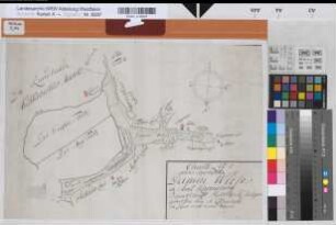 Hesselteich (Versmold) Vermessung der Dammwiese 1776 o.M. 32,5 x 48 kol. Zeichnung M. Reinhold Spez.Verz. Markenkarten X Nr. 134