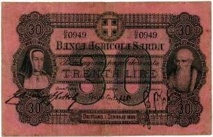 Geldschein, 30 Lire, 1.1.1880