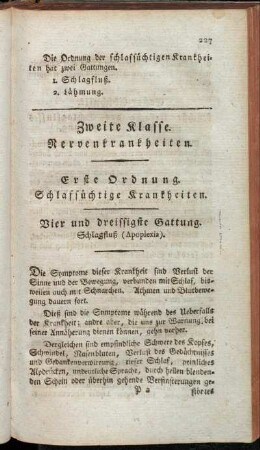 Erste Ordnung. Schlafsüchtige Krankheiten.