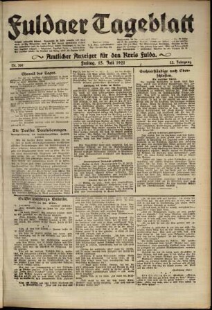 Ausgabe vom Freitag, den 15. Juli 1921.