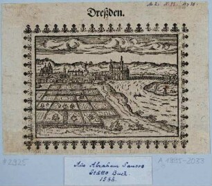Ansicht von Dresden, Blick über die Gärten der Pirnaischen Vorstadt, aus: Abraham Saur: Parvum theatrum urbium