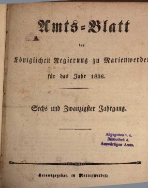 Amtsblatt für den Regierungsbezirk Marienwerder. 26. 1836