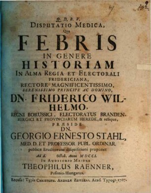 Disp. med. qua febris in genere historiam