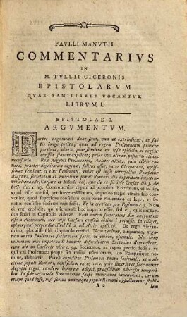 Paulli Manutii Commentarius in M. Tullii Ciceronis Epistolas ad diversos, 1