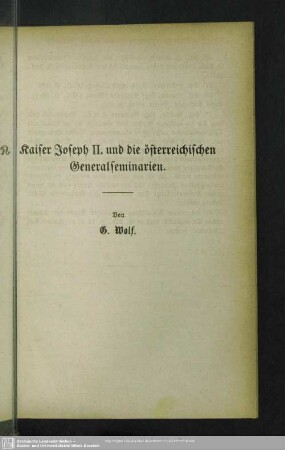 Kaiser Joseph II. und die österreichischen Generalseminarien