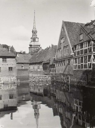 Stade, Blick auf den Turm der Evangelischen Kirche St. Cosmae und Damiani von Westen