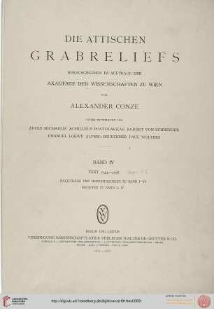 Band IV, Text: Die attischen Grabreliefs