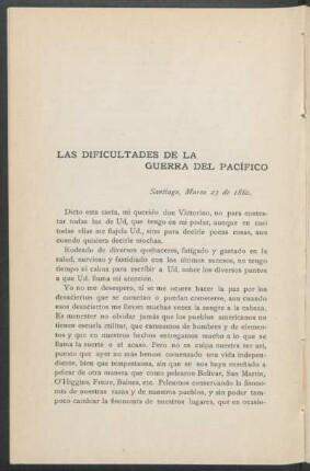 Las dificultades de la guerra del Pacífico