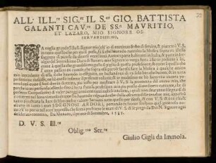 Dedikation an Giovanni Battista, Cavaliere de Santi Mauritio de Lazaro, von Giulio Gigli da Immola
