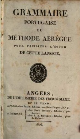 Grammaire portugaise : ou méthode abrégée pour faciliter l'étude de cette langue