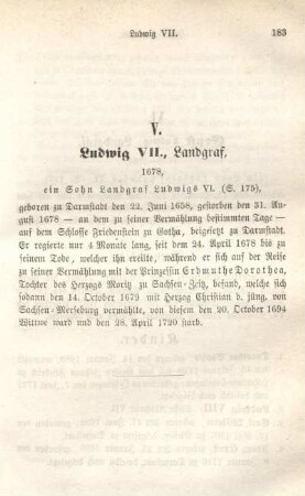 V. Ludwig VII., Landgraf, 1678