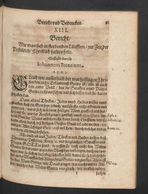 XIII. Bericht/ Wie man sich in sterbenden Läufften/ ...