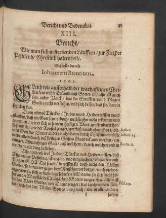 XIII. Bericht/ Wie man sich in sterbenden Läufften/ ...
