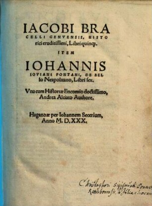 Jacobi Bracelli Genuensis ... Libri quinq[ue]