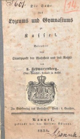 Die Sache des Lyzeums und Gymnasiums zu Kassel
