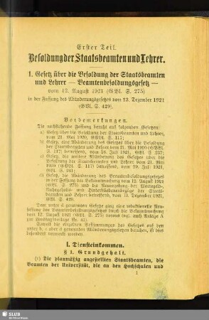 Erster Teil: Besoldung der Staatsbeamten und Lehrer