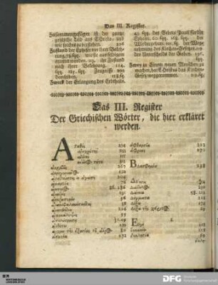 Das III. Register Der Griechischen Wörter, die hier erkläret werden.