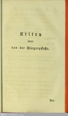 Kriton oder von der Bürgerpflicht