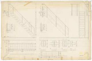 1. Kirche Christi Wissenschafter, Karlsruhe: Emporentreppe: Ansichten, Schnitte, Details 1:10, 1:5, 1:1