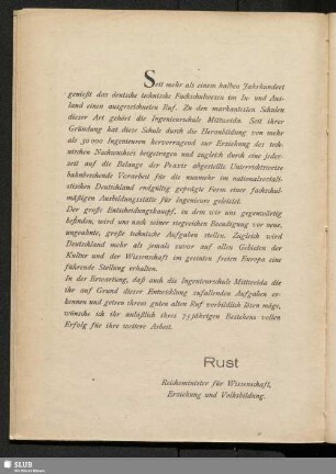 Geleitwort von Reichminister Rust
