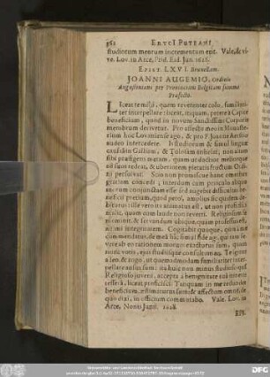 Epist. LXVI. Bruxellam. Ioanni Augemio, Ordinis Augustiniani per Provinciam Belgicam summo Praefecto.