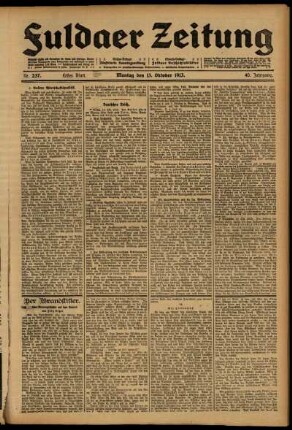 Erste Ausgabe vom Montag, den 13. Oktober 1913.