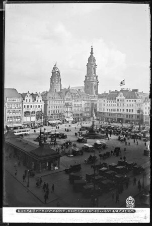 Dresden, Altmarkt, Kreuzkirche und Rathausturm