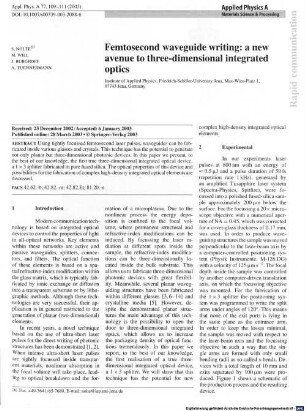 Femtosecond waveguide writing : a new avenue to three-dimensional integrated optics