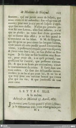 Lettre XLII. A la même. Achevée Mécredi 15. Avril, 1671