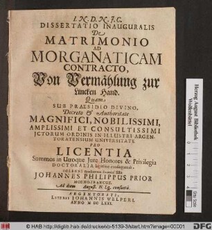 Dissertatio Inauguralis De Matrimonio Ad Morganaticam Contracto