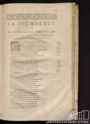 La Decadence, Ou Quatriesme Partie Du Quatriesme Iour De La Seconde Sepmaine Du Sieur Du Bartas.