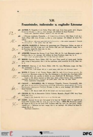 Französische, italienische u. englische Literatur (Nr. 468-503)