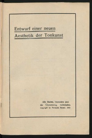 Entwurf einer neuen Aesthetik der Tonkunst