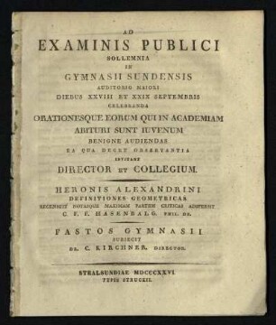 1826: Heronis Alexandrini Definitiones Geometricas