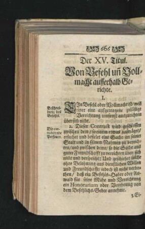 Der XV. Titul. Von Befehl und Vollmacht ausserhalb Gerichte.
