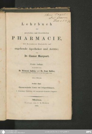 2: Pharmaceutische Chemie und Präparatenkunde : Abt. 1: Einleitung und anorganisch-chemische Präparate