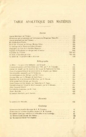 Table analytique des matières
