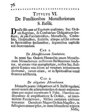 Titulus VI. De Functionibus Monasteriorum [...]