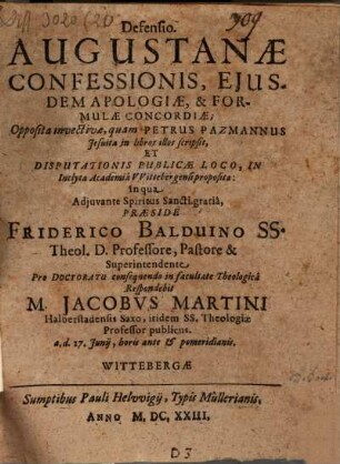 Defensio Augustanae confessionis, eiusdem apologiae et formulae concordiae