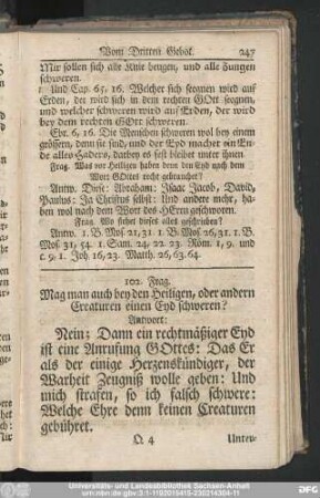 102. Frag. Mag man auch bey den Heiligen, oder andern Creaturen einen Eyd schweren?
