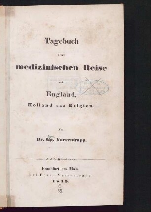 Tagebuch einer medizinischen Reise nach England, Holland und Belgien