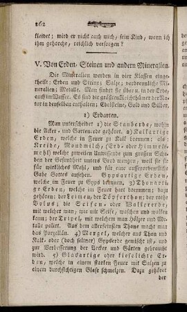 V. Von Erden, Steinen und andern Mineralien