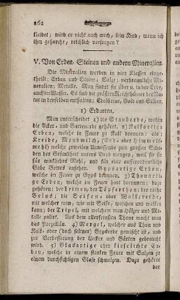 V. Von Erden, Steinen und andern Mineralien