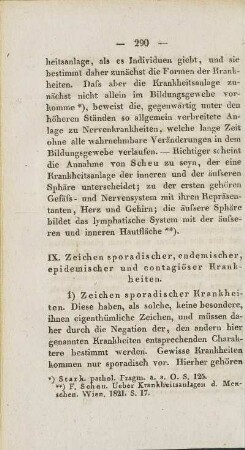 IX. Zeichen sporadischer, endemischer, epidemischer und contagiöser Krankheiten.