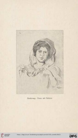 Radierung: Dame mit Schleier