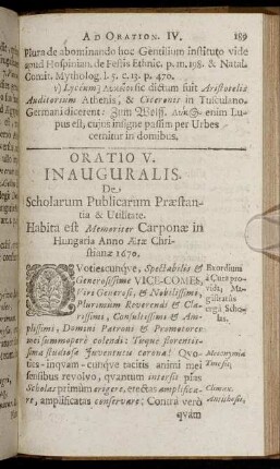 Oratio V. Inauguralis. De Scholarum Publicarum Præstantia & Utilitate.