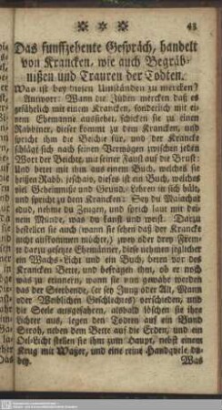 Das funffzehente Gespräch, handelt von Krancken, wie auch Begräbnißen und Trauren der Todten